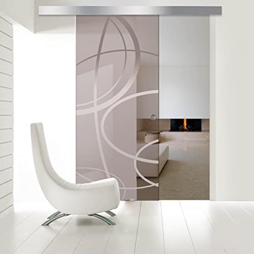 BOSS Porta Scorrevole in vetro modello CLOUD 80x215 cm (60/80/90 cm) 8 mm, vetro Bronzo, Nano rivestito incolore, kit hardware complete (80x215 cm, SINISTRA)