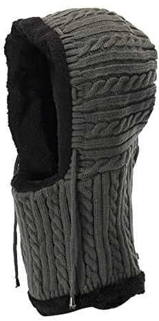 Schlupfmütze Damen Herren Sturmhaube Winddicht Schalmütze Fleece Gefüttert Wintermütze Warm Strickmütze Winter Strick Balaclava Mütze Kapuzen-Schal Gesichtshaube für Winter (Grau, One Size)