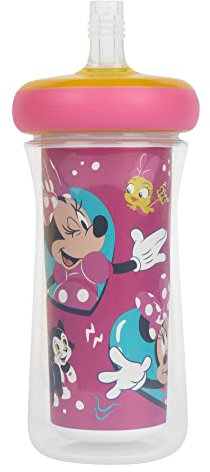 The First Years Minnie - Vaso aislado con popote para sorber, paquete de 1