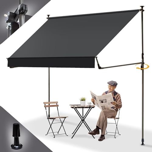 BelleMax Klemmmarkise Markise Balkon ohne Bohren, 200 cm x (125 + 25 cm) Anthrazit, Balkonmarkise mit Handkurbel, Faltbarem Seitenarm, UV-Schutz, Wasserdicht und Höhenverstellbar