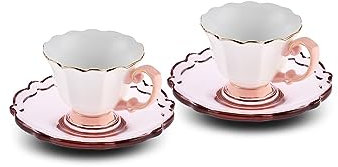 KARACA Samo Turkish Coffee Cup Set for 2 People - 4 Piece Coffee Cups with Saucers - Small Bone China Espresso Cups Set - Ideal for Serving Arabic Coffee, Greek Coffee (90ml)