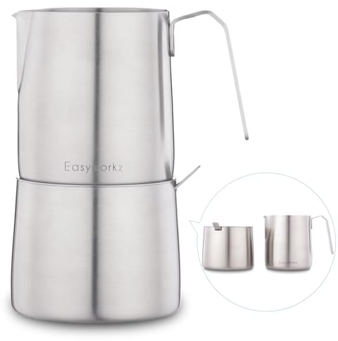 Easyworkz Zuckerdose und Milchkännchen-Set aus Edelstahl, mit Löffel und tropffreiem Ausgießer, stapelbares Design, gebürstetes Silber