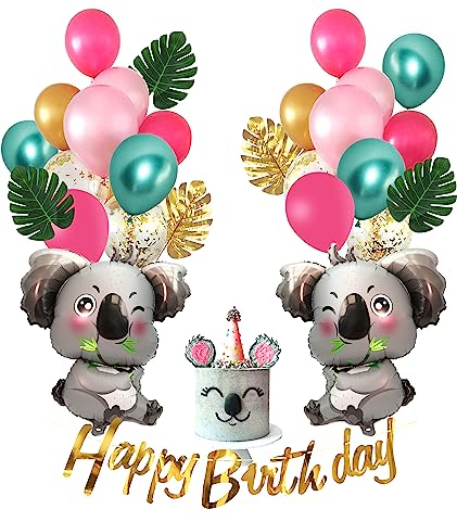 Regendeko Happy Birthday Koala Kindergeburtstag Deko,Waldtier Geburtstag Deko für Jungen und Mädchen Party Dekoration Dschungel Geburtstag Deko Birthday Decorations (Pink)
