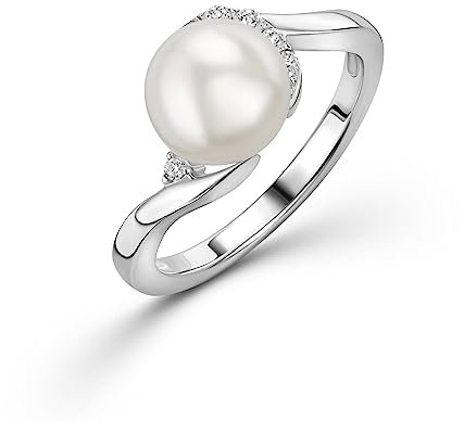 OROVI anello donna Argento 925 vero, con Zirconi Cubici e Perle d'acqua dolce - Gioielli donna - Gioiello Ipoallergenico - Fatto a Mano