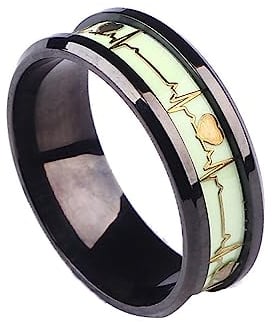 LODMLOER Im Dunkeln Leuchtende Ringe,Punk-Leuchtring Für Männer Und Frauen,Kreativer Geprägter Herzschlag-Ring,Halloween-Jubiläumsparty-Schmuck,Lichtemittierendes Geschenk,Fotofarbe,8