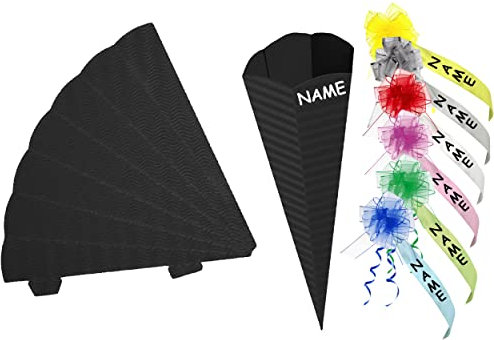 alles-meine.de GmbH Schultüte - Rohling Wellpappe - schwarz - 33-100 cm - Größe wählbar - incl. Name und individueller Schleife - mit/ohne Kunststoff Spitze - Zuckertüte zum ..