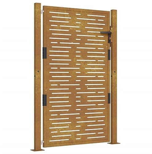 vidaXL Puerta de jardín acero corten diseño cuadrado 105x130 cm, puerta de valla, puerta de exterior, puerta de metal, puerta de seguridad