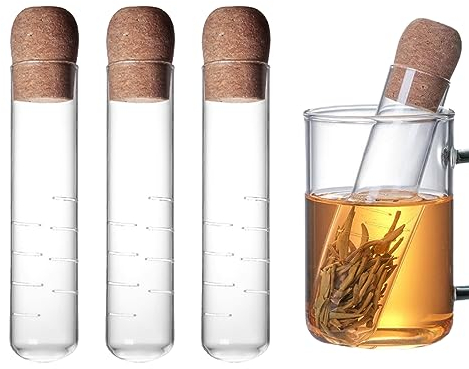 Filtres à thé, infuseur de thé en verre 3pcs Diffuseur de thé en verre réutilisable avec liège de 6,1 pouces de long à feuilles de feuille de longueur de longueur pour les tasses, tasses et théières