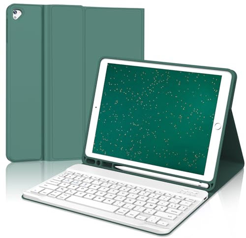 JADEMALL Coque Clavier pour iPad 6eme/5eme Generation 2018/2017 9.7, iPad Air 2/1-2014/2013, AZERTY Clavier sans Fil Bluetooth Détachable Housse avec Pen Holder, Vert foncé
