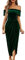 Wellwits Women's Foldover Off Shoulder Velvet Long Evening Pencil Dress Green M