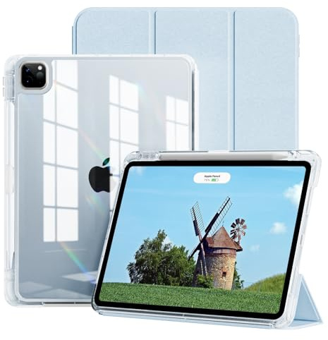 JKSML Hülle für iPad Pro 11 Zoll (1./2./3./4. Generation 2018/2020/2021/2022), 2-in-1 abnehmbare Schutzhülle mit Stifthalter & Schiebeschublade, Klar Rückseite, Auto Schlaf-Weckfunktion, Himmelblau