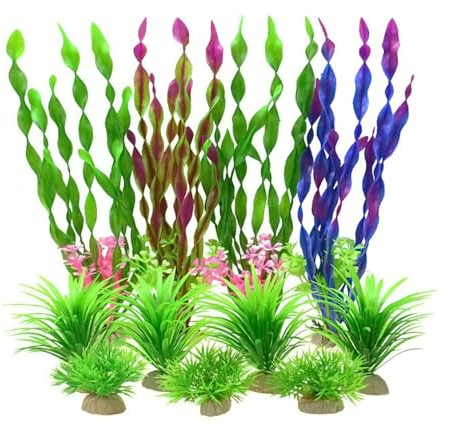 Lahviuu 11pcs Aquarium Pflanzen Deko,Künstliche Wasserpflanzen Aquarium Dekoration Künstliche Aquariumpflanzen Kunststoff-Pflanzen,Aquarien Plastikpflanzen für Haushalt