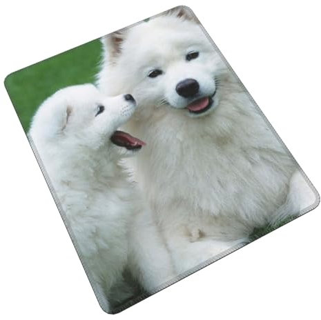 Tapis de souris motif chien blanc - Tapis de souris de jeu mignon pour bureau - Tapis de souris pour ordinateur de bureau - Tapis de souris pour souris sans fil - Décoration de bureau à domicile -