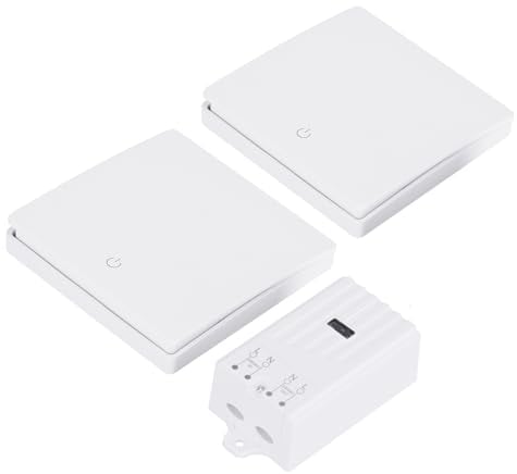 Funk Lichtschalter Set - Batterielose Kinetisch Wireless Schalter mit Empfänger 150M Reichweite, 2300W Funkschalter Lichtschalter Set mit Sender