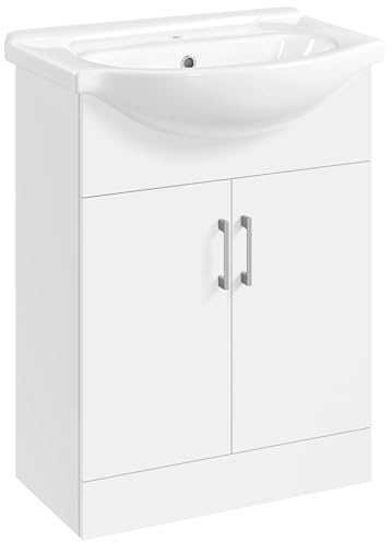 Yaheetech Mueble de Baño con Lavabo Cerámico Armario Bajo Lavabo para Lavabo con 2 Puertas 61x43,5x84 cm Blanco