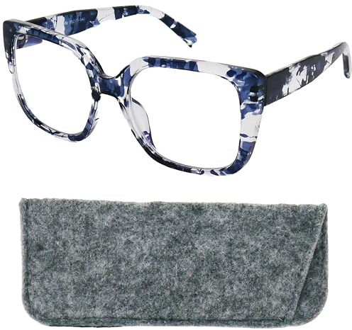 Blaufilter Schmetterling Damen mit großen kratzfesten Gläsern, Gratis Etui, Kunststoff Dicker Rahmen Rechteckig (Leopard Transparent), Blaulichtfilter Brille +2.5 Dioptrien