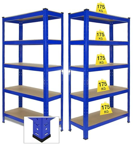 Yiyai 2er-Set Lagerregal Kellerregal Metall 40 x 90 x 180 cm, 5 verstellbare Ablagen Schwerlastregal Steckregal Werkstattregal, 875 kg belastbar jedes Regal - Blau