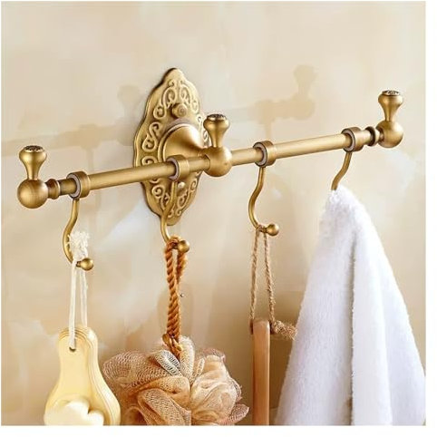 Porte-serviettes de salle de bain en laiton antique, porte-manteau de bain, barre porte-serviettes murale avec 4 crochets, porte-peignoir en bronze brossé, porte-manteau vintage, accessoires de cuis