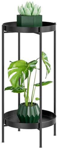 Supporto per Piante Interno Esterno - 2 Livelli Portavaso in Metallo Tavolino per Piante Alto Organizzatore Piedistallo per Vasi Scaffale Espositivo Antiruggine per Casa Giardino Patio Balcone, Nero