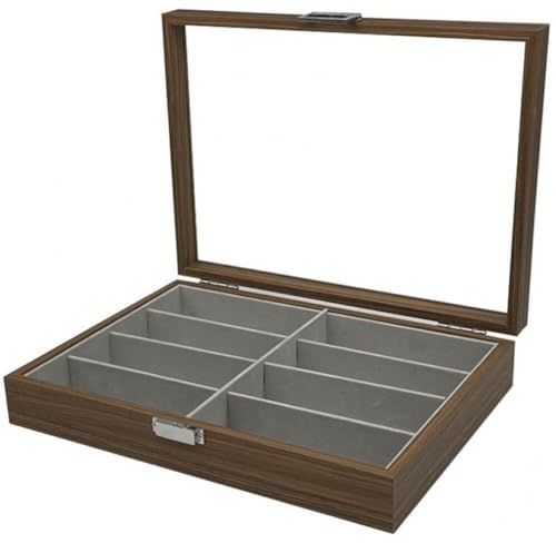 Vetrina Porta Occhiali in Legno di Noce, 8 Scomparti, Porta Occhiali Sole, Vetrina, Organizer per Occhiali, Porta Occhiali