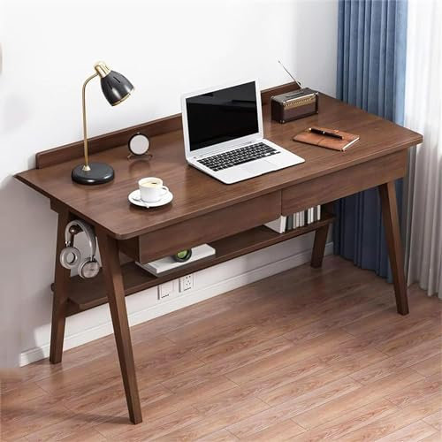 Moderner Schreibtisch Aus Naturholz, Home-office-schreibtisch Aus Holz Mit Schubladen Und Regalen, Schreibtisch-arbeitsplatz, Einfacher Arbeitstisch, Tisch, Computertisch – Nur(Size:120cm,Color:Braun)