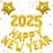 Silvester Deko 2025 Luftballon Set, Happy New Year Deko Ballons Gold, Neujahr Deko Ballon 2025, Happy New Year Folienballon, Silvester Party Deko Zubehör, 2025 Neues Jahr Luftballons Partydekorationen