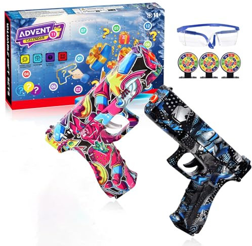 Gel Gun Adventskalender 2024, 24 Tage Weihnachten Countdown Kalender Gel Splatter Spielzeug, für Erwachsene ab 14 Jahre, Blue