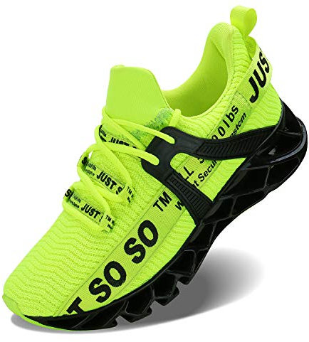 JSLEAP Herren Laufschuhe Sportschuhe Laufschuhe Turnschuhe Leichte Atmungsaktiv rutschfeste Sportschuhe Schuhe 2 Leuchtendes Grün,Größe 45 EU/275 CN
