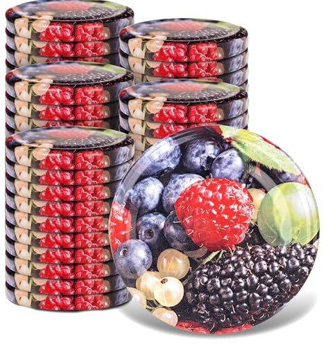 KADAX 50er Set Schraubdeckel Ø 66 mm in Beerenobst – Ersatzdeckel für Einmachgläser & Vorratsgläser, luftdicht & auslaufsicher