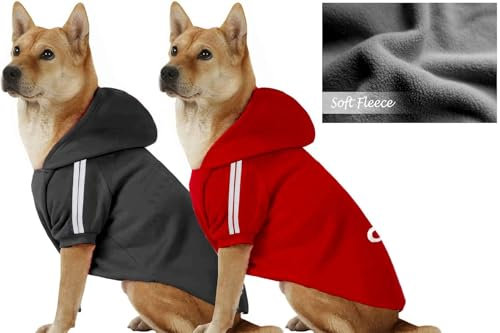 OWBB® 2 Stück Mittlerer Hund Kapuzenpullis Set, Hunde Hoodie warm,Bekleidung Fleece Sweater Hundepullover Baumwolljacke Shirt von XXL bis 9XL(Schwarz+Rot/7XL