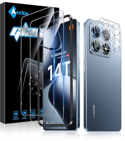 Aerku Schutzfolie für Xiaomi Mi 14T 5G für Panzerglas, 2 Stück 9H Härte Folie und 2 Stück Ultra-Klar Kameraschutz, 0.33mm Anti-Kratzen Displayschutz, Anti-Bläschen Schutzglas