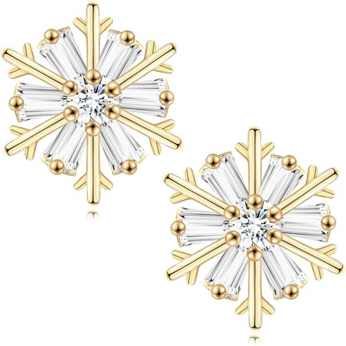 USEEDOVIA Ohrringe Stecker Schneeflocken AAA Zirkonia Ohrstecker Vergoldet 12mm Weihnachten Klein Schmuck Geschenke für Damen Frauen