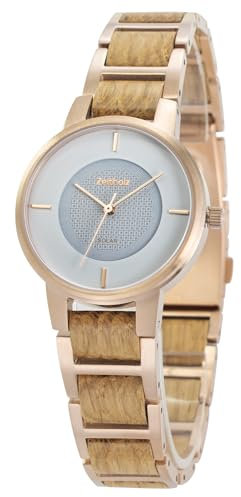 Zeitholz Orologio Solare Donna - Freiberg, 36mm in Legno di Sandalo o Rovere, con Tecnologia Solare Giapponese Avanzata e Design Elegante e Sostenibile (Bianco)
