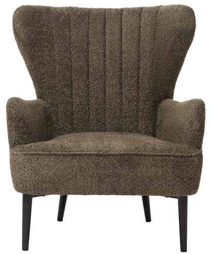 Lounge-Sessel HWC-K37, Cocktail-/Ohrensessel Polsterstuhl Retro Vintage Stoff Chenille (500g/m²) Öko-Tex - grün-braun