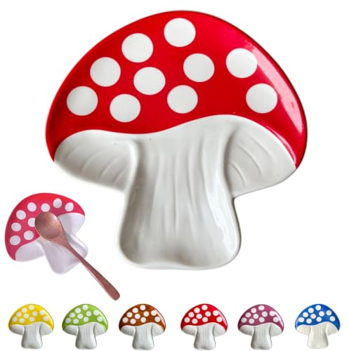 Ceramic Spoon Rest for Stove Top, Mushroom Cute Spoon Rest for Kitchen Counter, Cooking Spoon Holder for Kitchen Counter, Utensil Rest Spatula Rest Ladle Holder Tong Rest (Red)