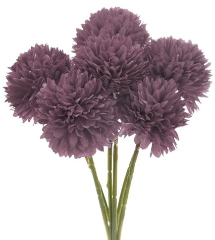 M METERXITY 6-Pack Artificial Chrysanthemum Ball Flowers,11 Inch Faux Chrysanthemum Silk Bouquets Real Touch Faux Flowers for Home/Wedding/Christmas/Party[Autumn Purple]