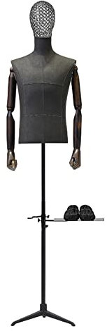 JDSHFEN Männliche Schneiderpuppe männliche Oberkörperschaufensterpuppe mit Hosen und Schuhregal Schwarze Schneiderpuppe zur Präsentation von Kleidungsstücken am,Mit Waffen