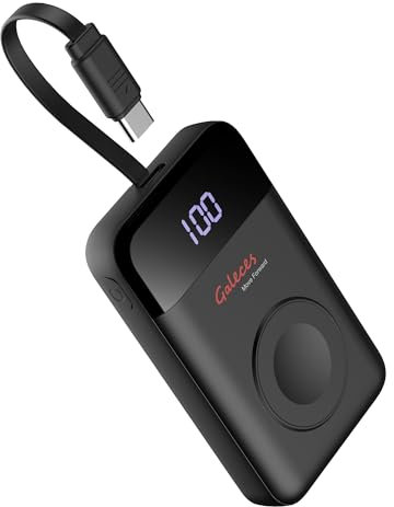 Galeces 3000mAh Mini Portatile Caricatore Apple Watch,Power Bank con USB C Cavo Caricabatterie iWatch e iphone,Caricabatterie per Apple Watch SE/Ultra/2-9 Series,iPhone15/16 (nero)