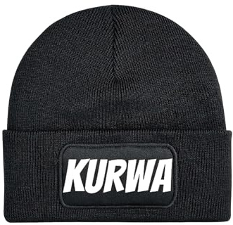 NIMAMA Mütze Beanie Kurwa Wintermütze Statement Spruch Print Geschenk Unisex Strickmütze für Herren und Damen