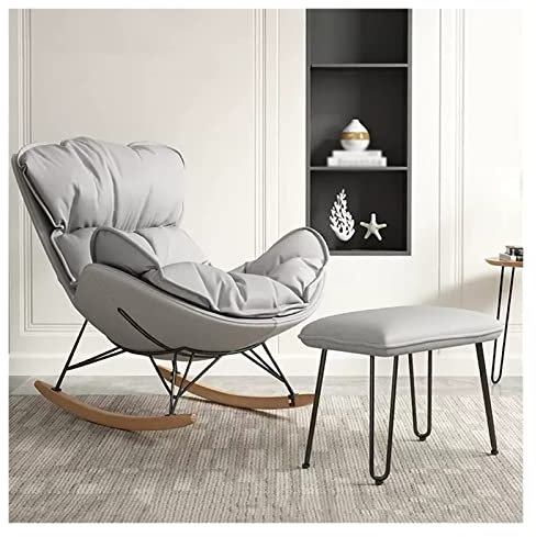 Moderner grauer Samt-Schaukelstuhl mit Ottomane ALEjon