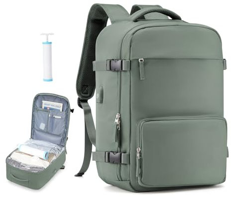 Sac à Dos sous Vide Sac a Dos Voyage Cabine 40x20x25 Cabine Avion Bagage pour Ryanair avec Sac de Compression sous Vide & Pompe Manuelle Bagage Femme Homme pour Ordinateur Portable 15.6 Pouces