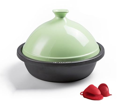 STHOYN Gusseisen Emaillierter Schmortopf Tagine Topf Emaille Emaillierter Schmortopf Gusseisen Für Home Braten Herd Gusseisen Topf(GrüN)