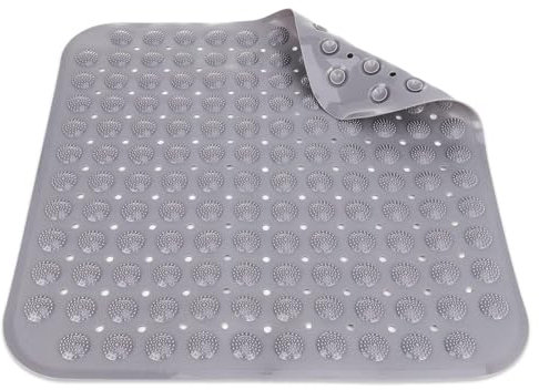 Duschmatte, 80 x 80 cm Antirutschmatte mit Saugnäpfen mit Ablauflöchern, Rutschmatte aus PVC, Badewannenmatte rutschfest, Duscheinlage rutschfest Quadratisch, Waschmaschinenfest, für Dusche, Grau