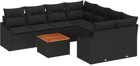 vidaXL 9-teiliges Gartensofa-Set mit Kissen, schwarz, aus PE-Rattan und Akazienholz. Wetterfest und bequem für bis zu 8 Personen. Stylisches, modulares Design für Deine Terrasse.