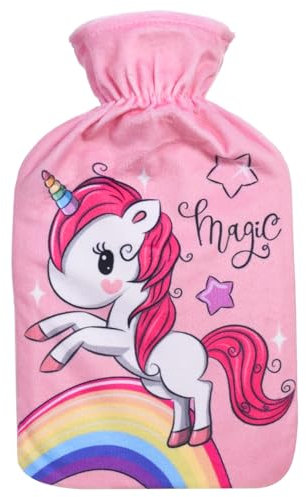Unicorn Magic Hot Water Bottle with Soft Flannel Cover | BS1970 Certified | Leak-Proof Natural Rubber Hot Water Bag for Cramps, Pain Relief & Winter Warmth | Large Opening for Safe & Easy Fill – 1L