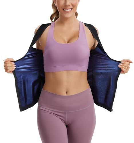 Kiiwah Damen Saunaanzüge, Sauna Weste mit Reißverschluss Sauna Shirt Bauchweg Taillenformer Trainings Tanktop Fitness Body Shaper Thermo Sauna Suit für Gym, Yoga, Laufen