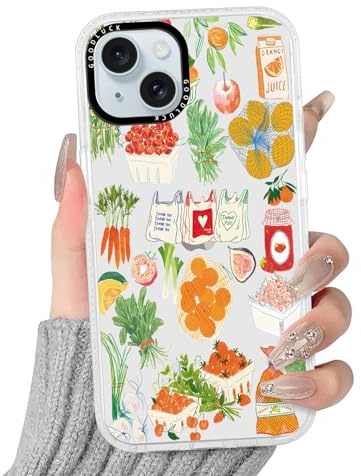 Kivlclri Handyhülle für iPhone 15 Hülle 6,1'', Aesthetic Bunt Frucht Muster Motiv Design für Mädchen Geschenk Schutzhülle Stoßfest Weiche Transparent Silikon TPU-Rahmen PC-Rückseite Bumper Case