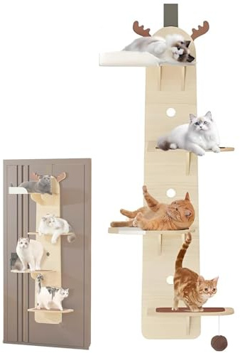 Sweet taize Door Hanging Cat Climber, 4-Levels Wooden Vertical Cats Board Shelf, Climber Tower, Pet Jump Shelf, Cats Tree Doors Hanger Mounted Shelves, Ladder