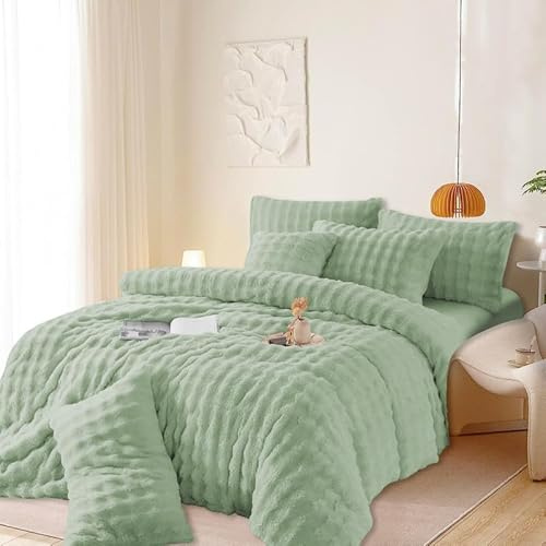 Gezu Winter Warme Bettwäsche 155x220 Grün Salbeigrün Samt Flauschige Flausch Plüsch Kuschelige Teddy Fleece Wende Bettbezug Set Cashmere Touch Winterbettwäsche und 2 Kissenbezug 80x80