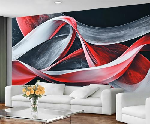GIVLWF Wallpaper Abstract Mural & Home Decor, Red and Black Wallpaper for Living Room, Modern Stripes Bedroom Wall Paper, Non-Self-Adhesive, Murals for Walls
